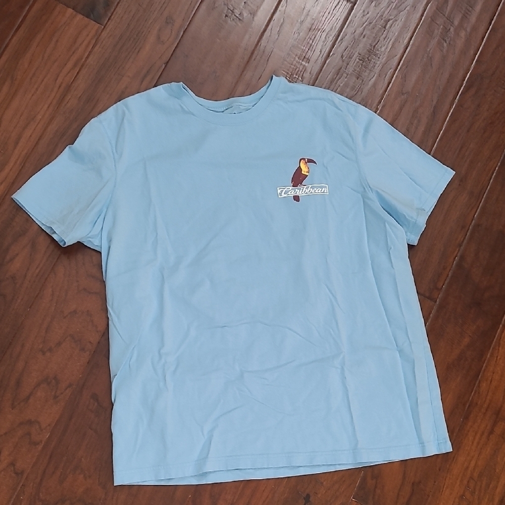 Caribbean Sky Blue Cotton Tee with design size XL